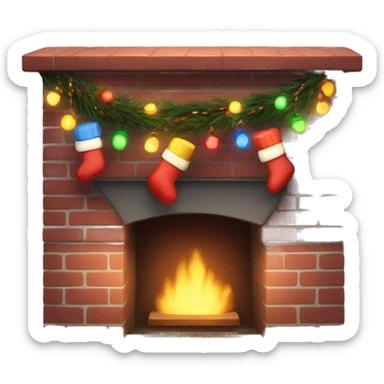 Brick Fireplace with and Christmas lights and stockings sticker