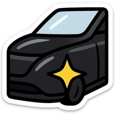 small bright star icon on glossy black surface of a high-end vehicle, main color glossy black, subtle reflections, emphasis on mirror-like shine, modern and clean, not overloaded sticker
