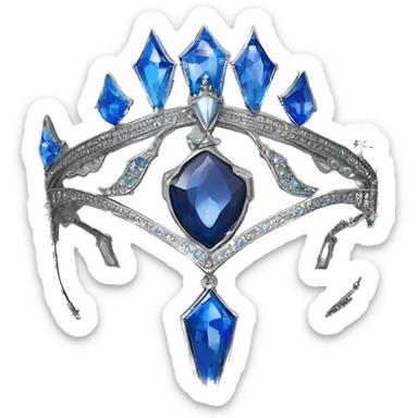 The Ravenclaw Diadem is a tiara-like object with a majestic design, made of gleaming silver and set with glittering blue gems. It is enchanted to enhance the wisdom and intellect of its wearer. Voldemort turned it into a Horcrux, embedding a fragment  sticker