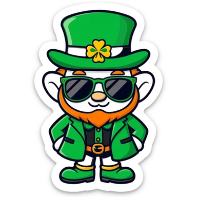 Leprechaun wearing shamrock sunglasses sticker