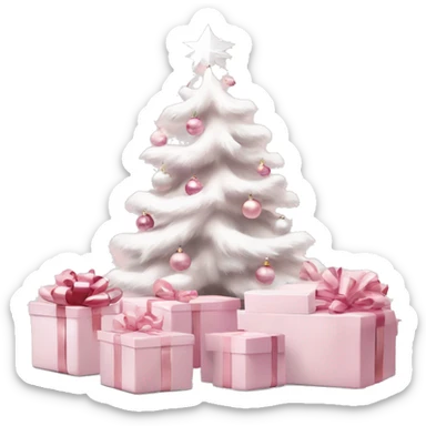 Light pink Christmas gifts under a white Christmas tree  sticker