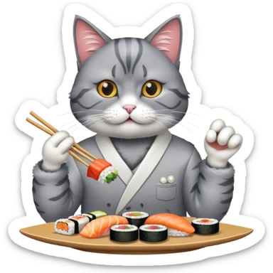 cool cat in a pearl snap shirt eating sushi sticker