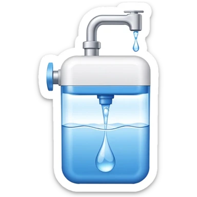 “Flat icon-style emoji of a water purifier with a simple faucet and water droplet, white and blue colors” sticker