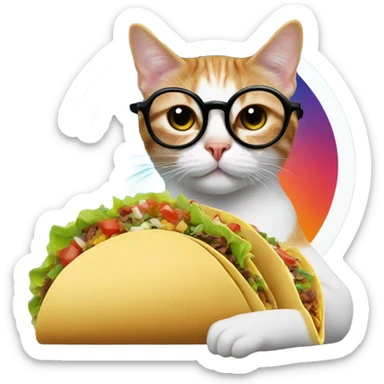 cat with glasses and taco sticker