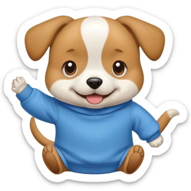 A dog with a sweatshirt on that is having fun sticker