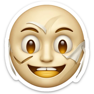 A happy-looking emoji with a broken mask revealing a sad face and empty eyes. sticker