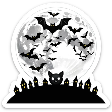 full moon with bats sticker