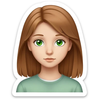 teenage girl with light brown hair, straight with slightly wavy ends, long to just below her shoulders, green eyes  sticker