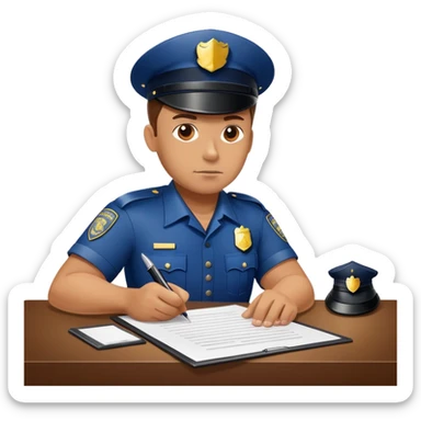 Policeman signing a contract sticker