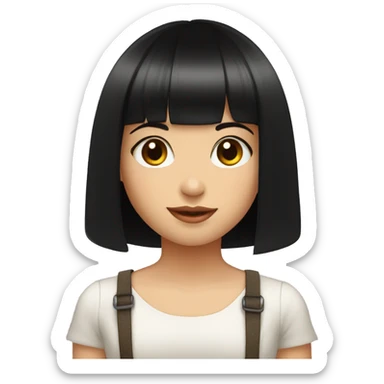 young girl, black bob haircut with bangs, fair skin sticker