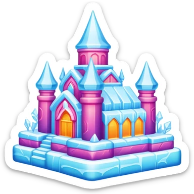 Harbin Ice and Snow Festival colorful ice sculpture, simplified emoji style with bold outlines and bright colors, cartoon style ice building sticker