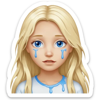 Blonde blue eyed long hair girl emoji with white paint all over its face dripping  sticker