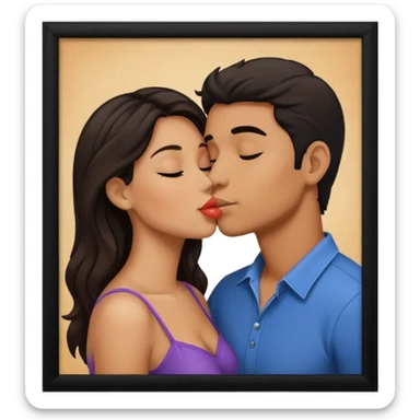 A man and a woman kissing, framed on a television screen sticker