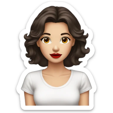 Dark hair brown eyes red lipstick white t-shirt sticker