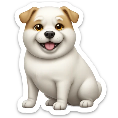 chubby white dog with a belly sticker