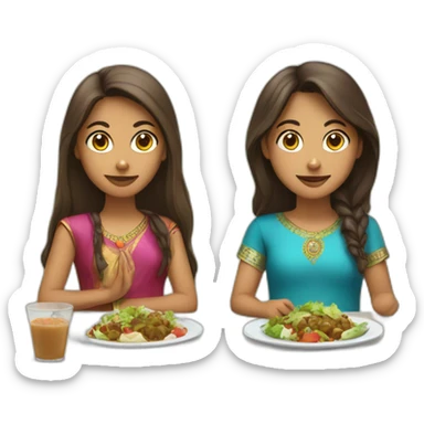 Indian girl with brown hair and indian girl with brunette hair eat lunch sticker