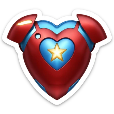 A red Iron Man suit heart with a glowing blue star in the center sticker