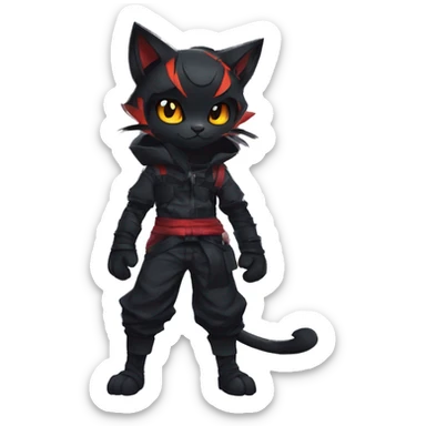 Edgy Shy Anthro Ninja boyish cool pretty dark black Litten-Pokémon-cat-fursona-animal techwear sticker