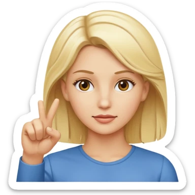 Blonde woman pointing to her brain sticker