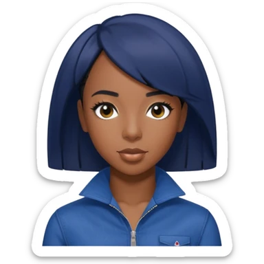 Kelly Rowland with short jet black hair, indigo outfit sticker