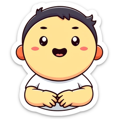 person with bulging eyes, puffed cheeks, hands on neck, cartoonish, funny expression, slapstick style sticker