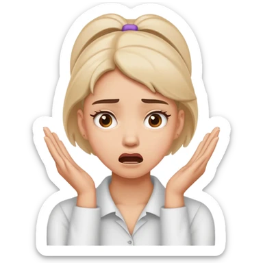 A girl holding her neck with hands and making confused face reaction sticker