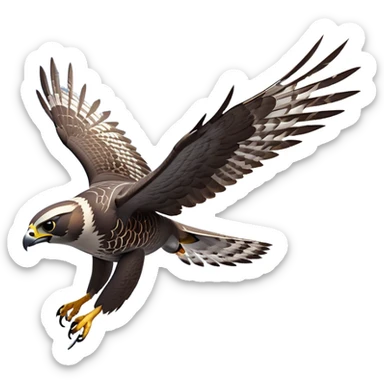 cinematic-falcon-realistic-full-body-diving-emoji,-sleek-aerodynamic-frame-plummeting-through-the-air-with-lightning-speed,-razor-sharp-talons-poised-for-the-strike,-feathered-wings-angled-for-maximum-precision,-keen-dark-eyes-locked-onto-its-prey,-patterned-grey-and-white-feathers-glinting-in-the-sun,-simplified-yet-realistic-focused-features,-highly-detailed,-glowing-with-a-sharp-intense-aura sticker