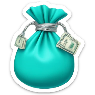 turquoise money bag with silver detail sticker
