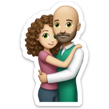 bald bearded dr has green eyes hug long curly brown hair white girl sticker