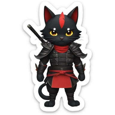 Cool Edgy Samurai Litten-Nargacuga-Cat with black bat-wing-ears with a red harness full body sticker