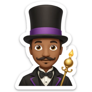 Black male magician, mustache, wearing classic top hat sticker