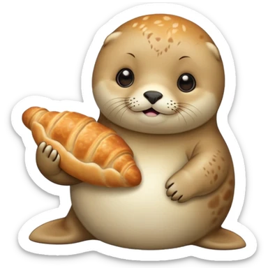 Baby seal holding a croissant sticker