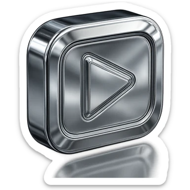 stylized chrome play button with glowing edges and futuristic look sticker