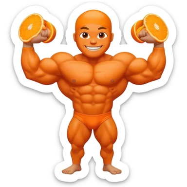 Fruit orange with a face and bodybuilder arms and leg sticker