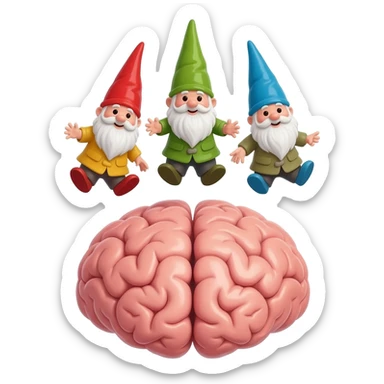 3 garden gnome emojis above brain emoji sticker