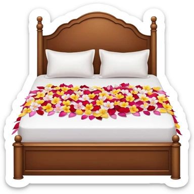 Romantic double-bed with flower petals spread on it  sticker