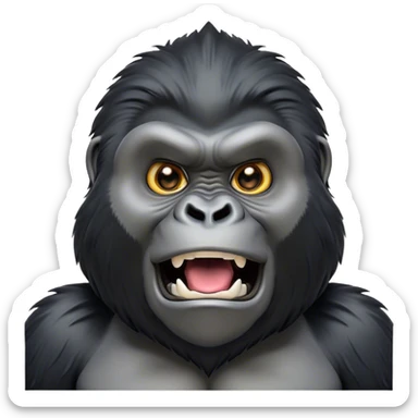 Cinematic Comical mountain Gorilla Portrait Emoji, Head tilted dramatically with an exaggeratedly shocked expression, featuring a stately black and grey mane and wide, comically expressive eyes full of humorous disbelief, Simplified yet hilariously expressive features, highly detailed, glowing with a slightly sassy jungle glow, high shine, dramatic yet playful, stylized with an air of quirky primate attitude, soft glowing outline, capturing the essence of a meme-worthy mountain that appears ready to side-eye its way into viral fame! sticker