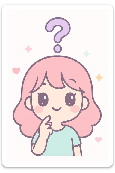 a girl with a question mark above her head, kawaii style sticker