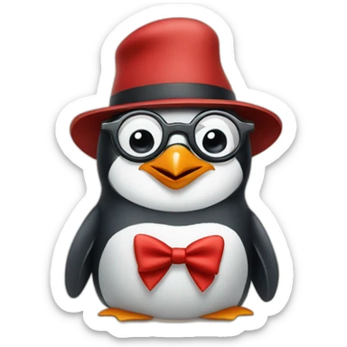 Penguin with red suspenders and a propeller hat and glasses sticker