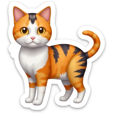 full body anxious looking colourful calico tabby cat with disproportioned head to body with fully white front legs sticker