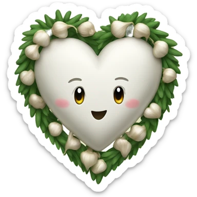 white heart adorned with garlic garland sticker