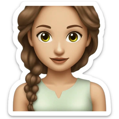 beautiful girl with long hair, brown hair, brown green eyes, looks like natalie portman, smiling at the camera sticker
