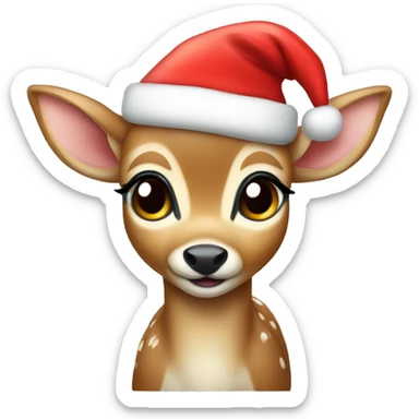 baby deer with santa hat sticker