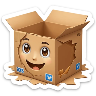 Generate a realistic emoji-style of a package being damaged sticker