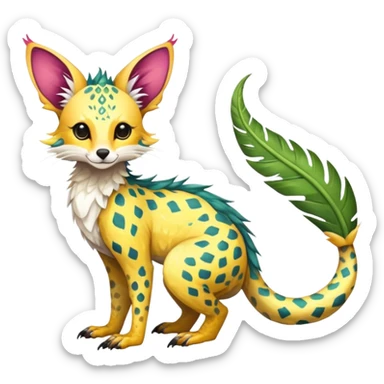 Feral Rare Fantasy vibrant tropical Vernid-Trico-species by LiLaiRa, random markings, tufted tail, tufted ears, full body sticker