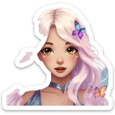 gorgeous shiny anime lady with butterflies and beautiful hair fairycore high quality detailed vogue trending aesthetic sticker
