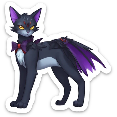 cool cartoon anthro edgy distinguished ethereal elegant beautiful fantasy black purple red ethereal fantasy nargacuga-Noivern-cat-Fakemon collar harness bow tis full body sticker