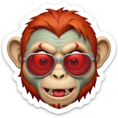 Zombie monkey with sun glasses and red hair and joker nose hungry  sticker