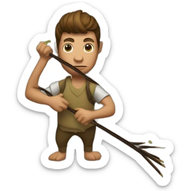 a man with a monkey's head draws arrows on a map sticker