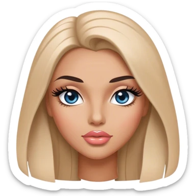 Glamours, tanned, very beautiful girl, with big pump peach-beige-rose lips, long long lashes, black straight smooth silky long hair, straight parting hair, blue-grey eyes sticker